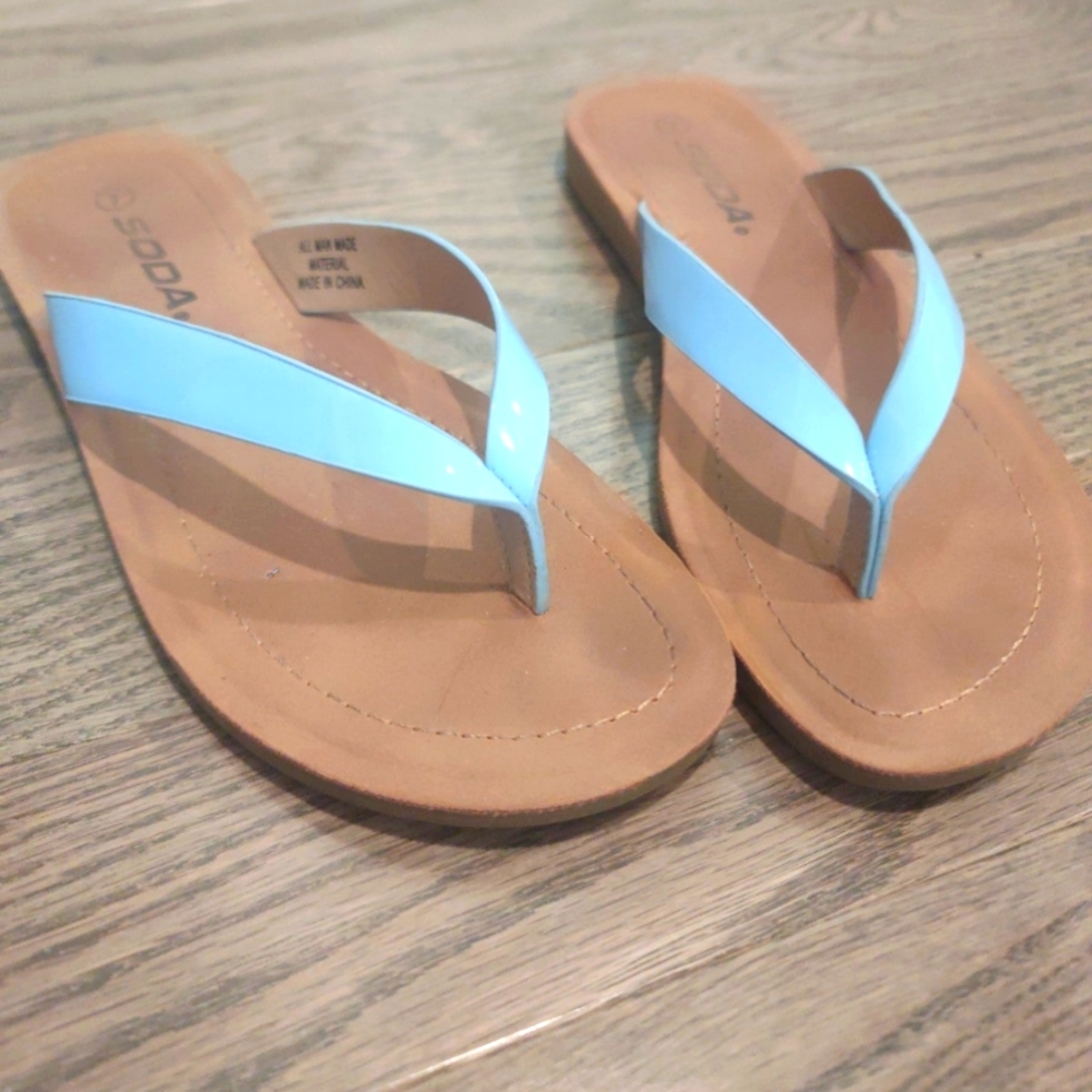 Bright Blue Flip-Flop Sandal Brown Shoe